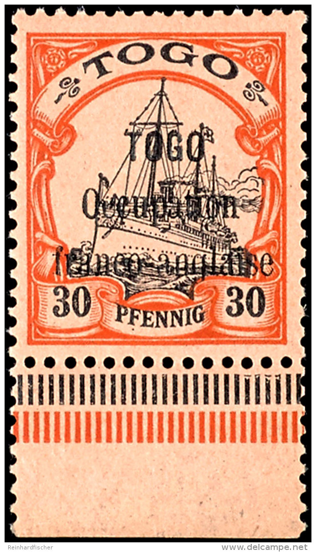 30 Pfg Kaiseryacht Mit Aufdruck "TOGO Occupation Franco-anglaise", Tadellos Postfrisch, Gepr. Kilian, Mi. 220.-,... - Togo