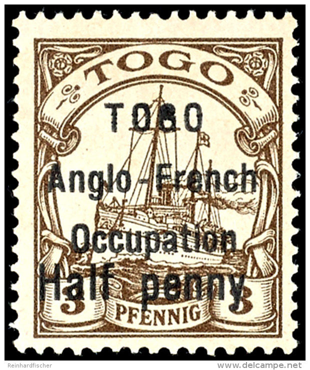 Half Penny Auf 3 Pfg Kaiseryacht, Aufdruck In Type I,  Tadellos Postfrisch, Fotoattest Georg B&uuml;hler, Mi. 900.-... - Togo