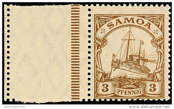3 Pfg Kaiseryacht Mit Links Anh&auml;ngendem Leerfeld Tadellos Postfrisch, Mi. 250.-, Katalog: 20L **3 Pfg... - Samoa