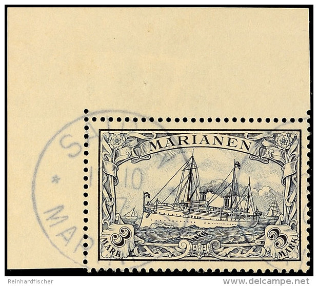 3 Mark Kaiseryacht Linke Obere Bogenecke Tadellos Gestempelt, Mi. 160.-, Katalog: 18 ER O3 Mark Imperial Yacht... - Mariana Islands