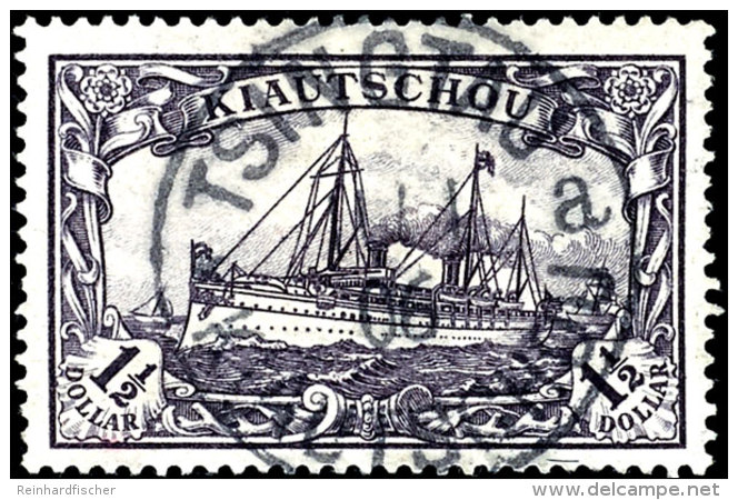 1 1/2 Dollar Kaiseryacht, A-Z&auml;hnung, Zentrisch Gestempelt "TSINGTAU 11/1 06", Kabinett, Fotoattest Steuer BPP,... - Kiauchau