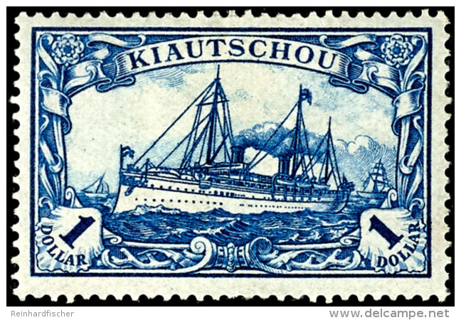 1 Dollar Kaiseryacht, 26:17 Z&auml;hnungsl&ouml;cher Mit Retusche "Wertziffer 1 Kreuzweise Schraffiert",... - Kiauchau