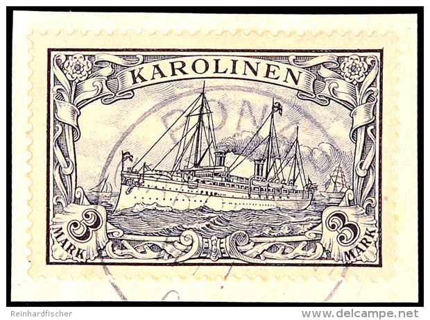 3 Mark Kaiseryacht Tadellos Auf Briefst&uuml;ck, Gepr. Fischer, Mi. 170.-, Katalog: 18 BS3 Mark Imperial Yacht... - Caroline Islands