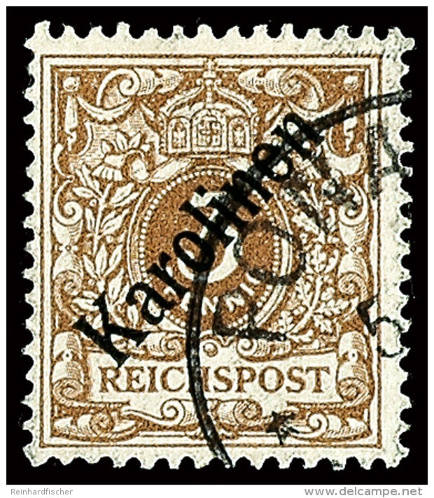 3 Pfg Krone/Adler Mit Diagonalem Aufdruck, Gestempeltes Kabinettst&uuml;ck Mit Stempel PONAPE 5...", Fotoattest... - Carolines