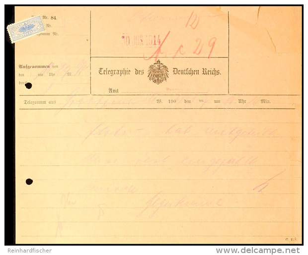 30.6.1914, Telegramm Von Grootfontein Nach Otavi, Gebrauchsspuren (Aktenlochung Und Verst&auml;rkter Rand) ... - German South West Africa