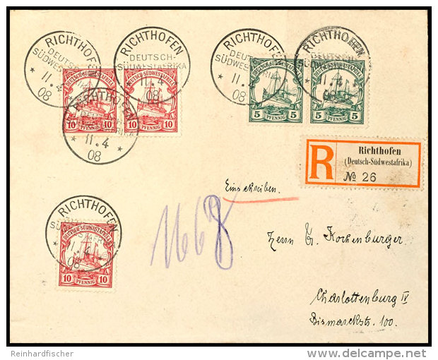 RICHTHOFEN 11.4 08; Je Klar Auf Portorichtigem R-Brief Der 2.Gewichtsstufe Mit 10 Pf. Und Je Paar 5 Und 10 Pf.... - German South West Africa