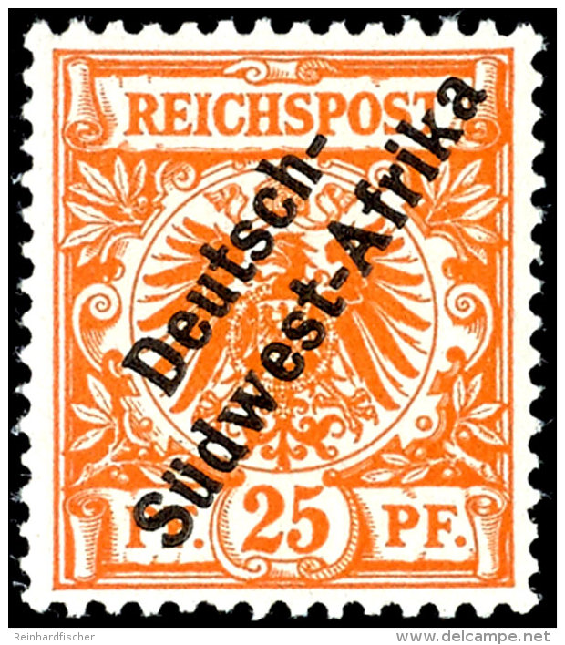 25 Pf. Dunkelorange Mit Aufdruck In 3 Worten Und Plattenfehler II (gespaltenes "I") Tadellos Postfrisch, Gepr.... - German South West Africa