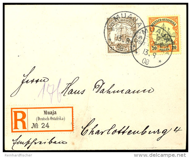 MUAJA 13.8.08 Je Klar Auf Portorichtigem R-Brief Mit Schiffszeichnung 2&frac12; Und 20 Heller Nach Charlottenburg... - German East Africa