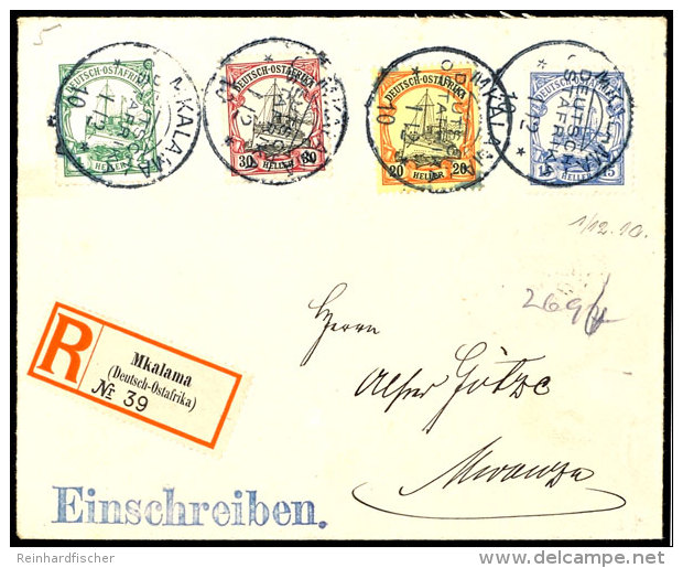 MKALAMA 1 12 10 Je Klar Und Zentr. Auf R-Brief Mit Schiffszeichnung 4, 15, 20 Und 30 Heller Nach Muansa Mit... - German East Africa