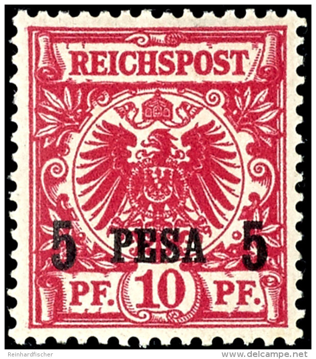 5 P. Auf 10 Pfg  Rotkarmin (UV Dunkelrot), Aufdrucktype I, Sauber Ungebraucht Mit Originalgummierung, Pracht,... - German East Africa