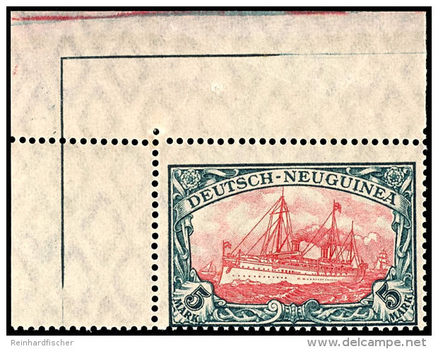 5 Mark Kaiseryacht, Kriegsdruck Mit Mittelst&uuml;ck Type II Und Z&auml;hnung 25:17, Eckrandst&uuml;ck Oben Links,... - German New Guinea