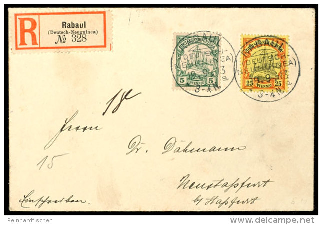 25 Pf. Mit 5 Pf. Kaiseryacht Portorichitig Auf R-Brief Von "RABAUL A 19.9.13" Nach Neusta&szlig;furt,... - German New Guinea
