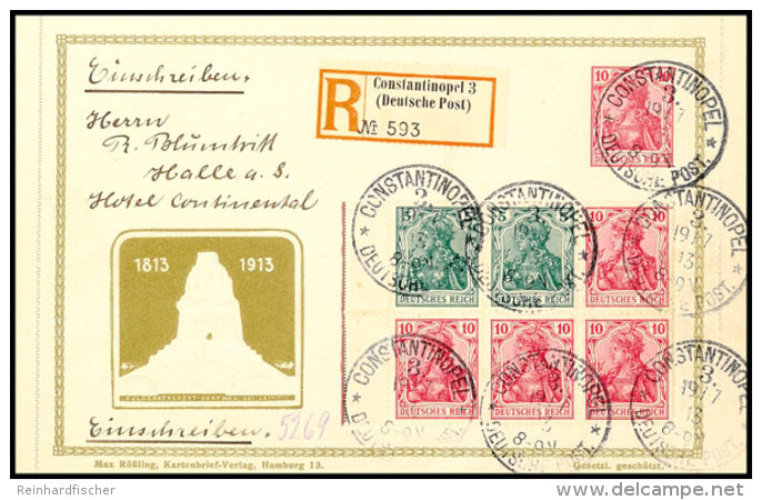 Germania 1913/14, 5 +10 Pf. Heftchenblatt Mit Durchgez&auml;hntem Rand Und Strichleisten Gr&uuml;n Und Karmin Als... - Turkey (offices)