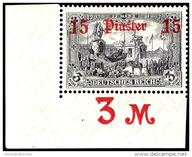15 Piaster Auf 3 Mark In A-Farbe Tadellos Postfrisch Als Linke Untere Bogenecke, Fotobefund Dr. Hartung:... - Turkey (offices)