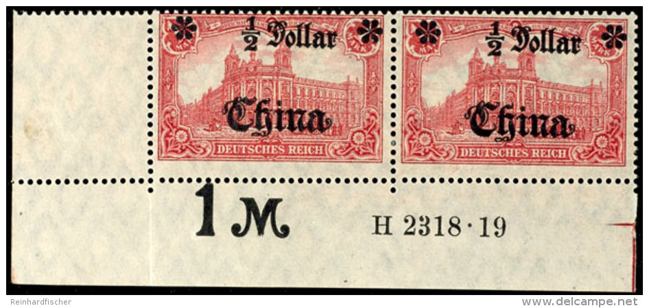 1/2 Dollar Auf 1 Mark, Waagerechtes Unterrandpaar Mit HAN A 2318.19 Tadellos Ungebraucht, Mi. 165,-, Katalog:... - China (offices)