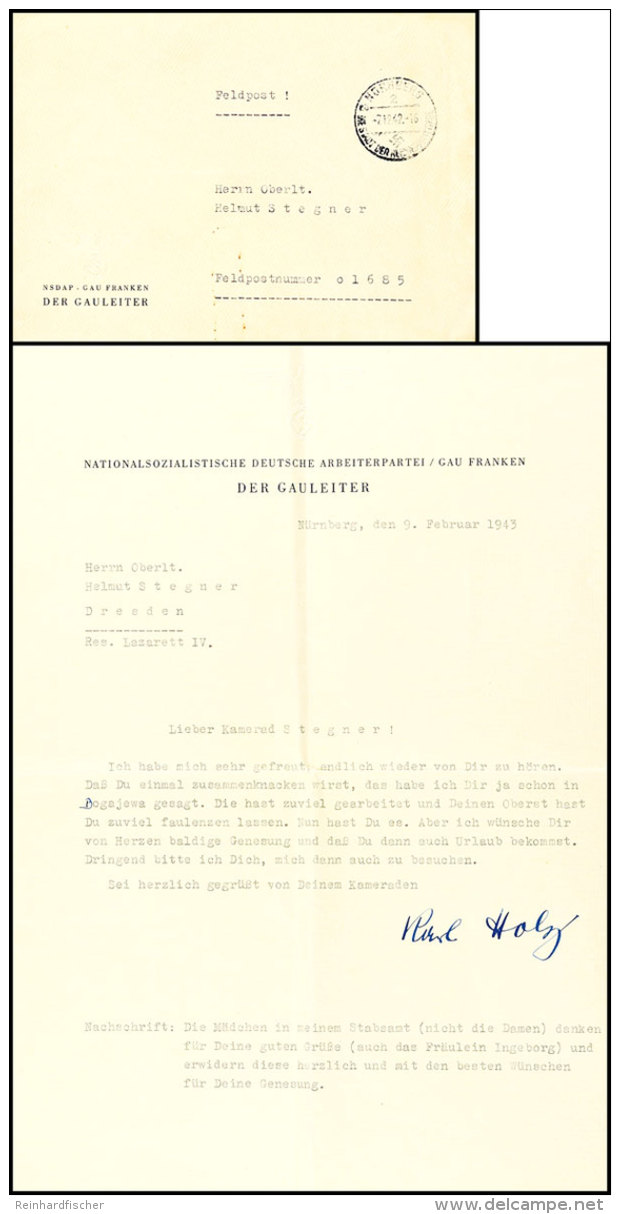 1942, Feldpost-Vordruckbrief "NSDAP GAU FRANKEN DER GAULEITER" Aus N&Uuml;RNBERG 7.12.42 An Eine Feldpost-Adresse... - Other & Unclassified
