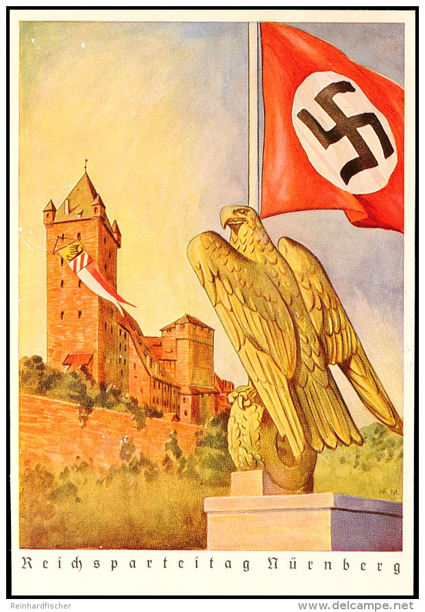 Sp&auml;te Reichsparteitagskarte Mit Adler, Fahne Vor Burg, Nicht Mehr Verausgabt, Seltenes Motiv  BFLate Nazi... - Other & Unclassified
