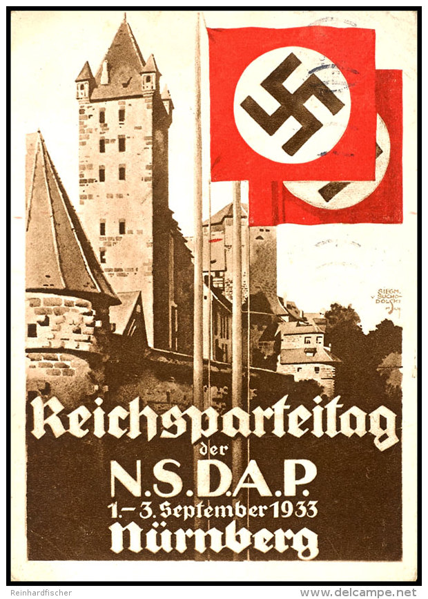 1933, Festpostkarte Mit Abb. "zwei Rote Hakenkreuzfahnen Vor Der Burg" (sign. Siegm. Sucho-Dolski), Gebraucht,... - Other & Unclassified
