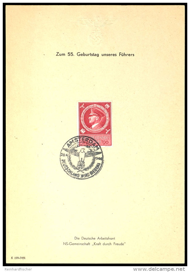 1944, Adolf Hitler, Einfarbiges DIN A5 Minister-Gedenkblatt Zum 55. Geburtstag Des F&uuml;hrers/"Die Deutsche... - Other & Unclassified