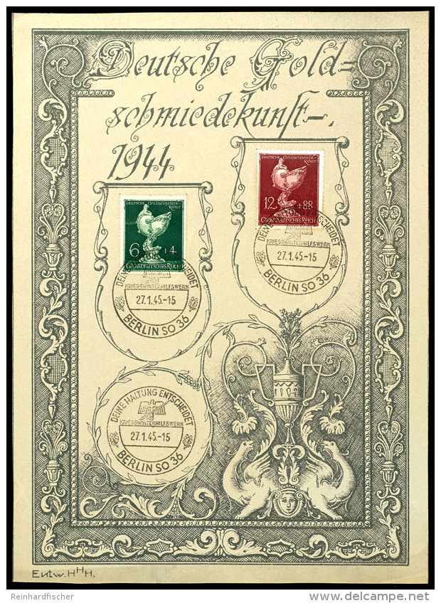 1944, Deutsche Goldschmiedekunst 1944, DIN A5 Gedenkblatt Essay (Entwurf HHH) Pass. Frankiert Mit MiNr. 902/3  Und... - Other & Unclassified
