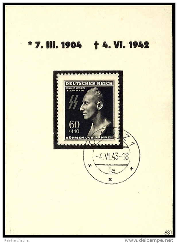 B&amp;M: 1943, R. Heydrich, Kl. Trauergedenkblatt Mit Breitem Schwarzem Rand, Variante Starker Karton, Gerader... - Other & Unclassified