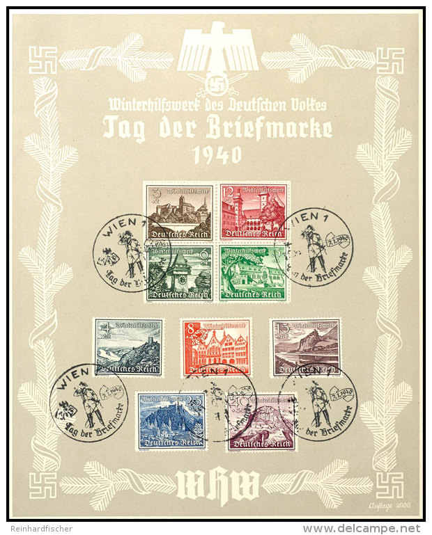 1940, T.d. Briefmarke, Gr. WHW-Gedenkblatt Mit Pass. MiNr. 730/38 U. SST Wien 7.1.1940, R&uuml;cks. Falzspuren,... - Other & Unclassified