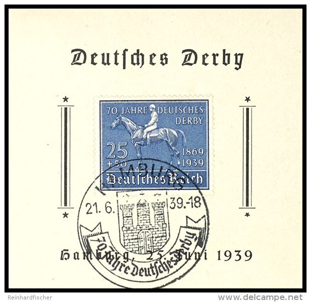 1939, Deutsches Derby - Hamburg 25 Juni 1939, Kl. Gedenkblatt Mit Pass. MiNr. 698 Und SST Hamburg 21.6.39, Tadellos... - Other & Unclassified