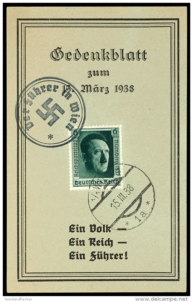 1938, Kl. Gedenkblatt Zum 13. M&auml;rz 1938 "Ein Volk, Ein Reich ...", Frankiert Mit MiNr. 680, Pass. Gestempelt... - Other & Unclassified