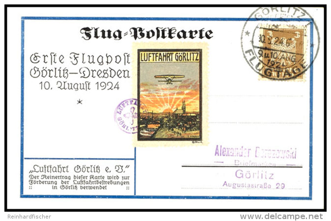 1924, Erste Flugpost G&ouml;rlitz-Dresden, 3 Pfg Flugpostmarke Reichsadler Und Farbige Flug-Vignette Auf Farbiger... - Other & Unclassified