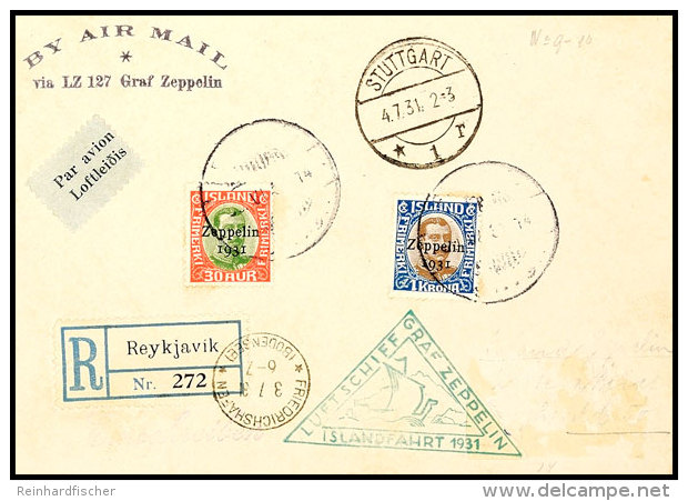 Islandfahrt, Eingeschriebene Karte Ab Reykjavik Mit 30 A. Und 1 Kr. Zeppelinmarke, Letztere Mit Punkt Am Fu&szlig;... - Other & Unclassified