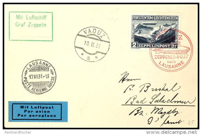 1931, Fahrt Vaduz-Lausanne, Brief Mit 2 Fr. Zeppelin, Katalog: 110B BF1931, Drive Vaduz-Lausanne, Cover With 2... - Other & Unclassified