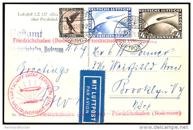 1929, Weltrundfahrt Mit LZ 127, Friedrichshafen - Friedrichshafen, Frankiert Mit 1 Mark Adler Und 2 Sowie 3 Mark... - Other & Unclassified