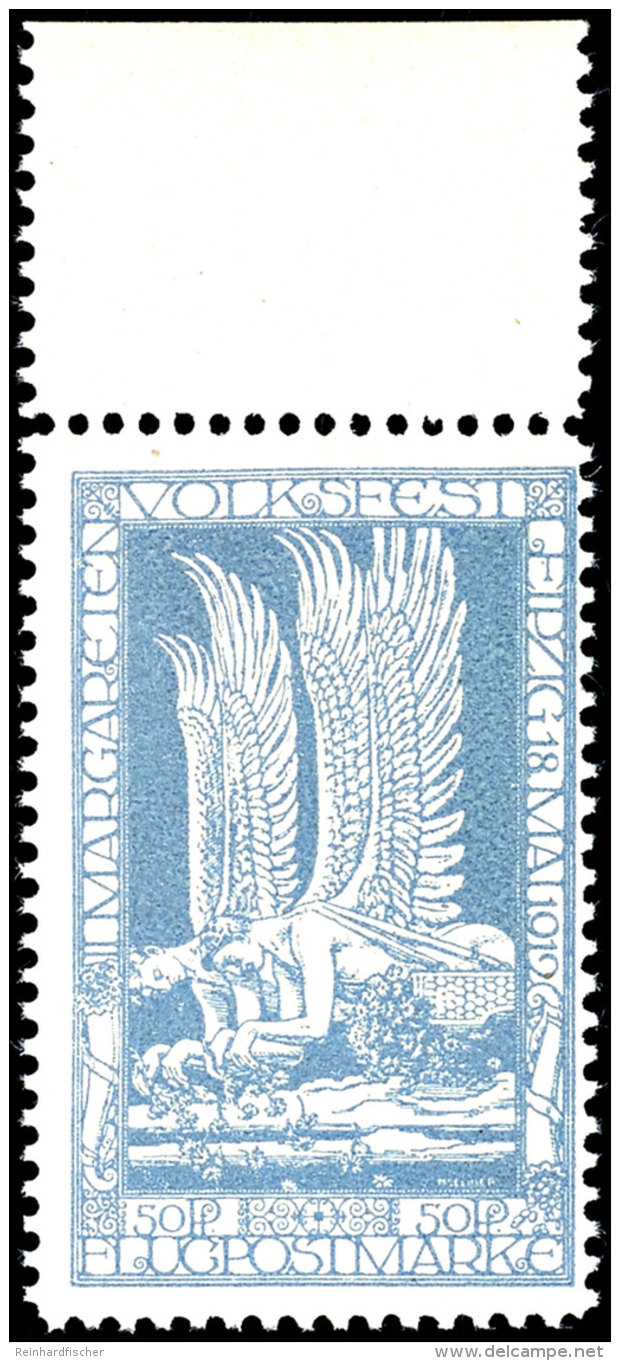 1912, Margareten-Volksfest, 50 Pfg In Der Seltenen Farbe Lebhaftultramarin, Oberrand-Marke, Postfrisch, Mit... - Airmail & Zeppelin