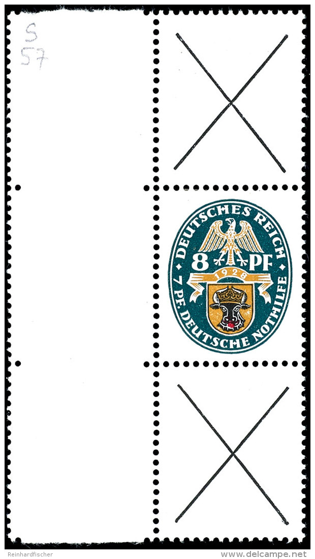 Nothilfe 1928, X + 8 Pfg Wappen + X, Senkrechter Zusammendruck, Tadellos Ungebraucht, Mi. 1.300.-, Katalog: S57... - Other & Unclassified
