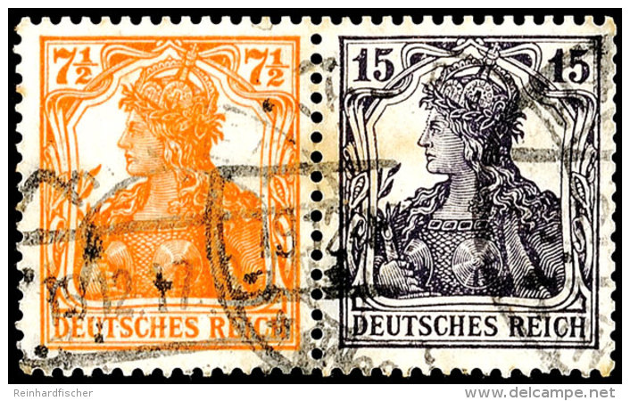 Germania 1917/18, 7 1/2 Pfg Germania Orange + 15 Pfg  Germania Grauviolett, Waagerechter Zusammendruck, Tadellos... - Other & Unclassified