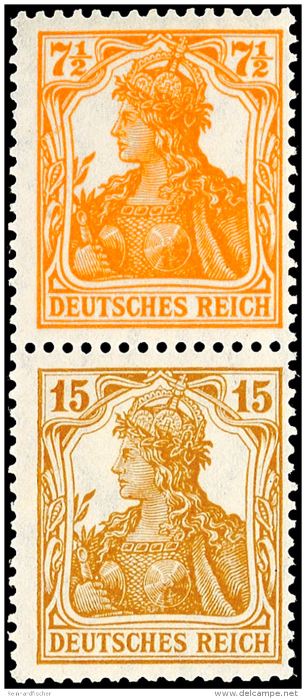 Germania 1916/1917, 7 1/2 Pfg Orange + 15 Pfg Gelbbraun, Senkrechter Zusammendruck, Tadellos Postfrisch,... - Otros & Sin Clasificación