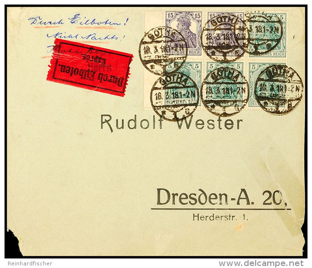 1917/18, 15+5 Pf. Germania, Heftchenblatt Mit Rand, Als Seltene Portorichtige Frankatur Auf Eilbotenbrief Der 2.... - Other & Unclassified