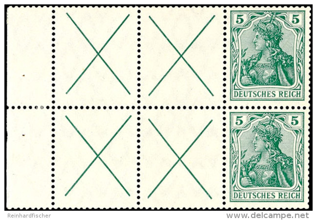 Germania 1912, 4 Andreaskreuze Mit 5 Pf., Heftchenblatt Mit Durchgez&auml;hntem Rand, Ungebraucht (Falzspur Aus... - Other & Unclassified