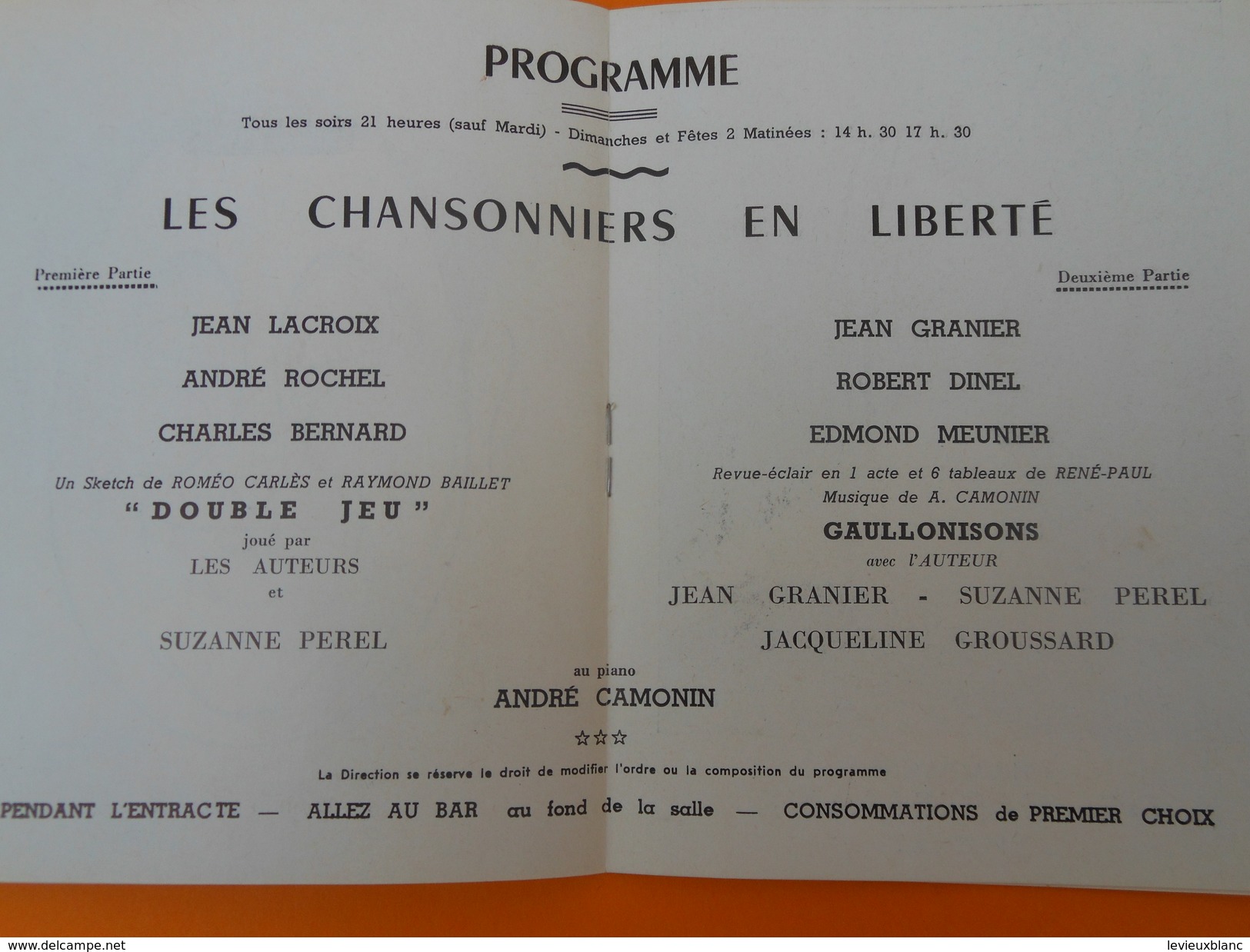 Programme De Music-Hall / Les Chansonniers En Liberté/Lacroix, Rachel, Perel, Granier/1961                       PROG133 - Programma's