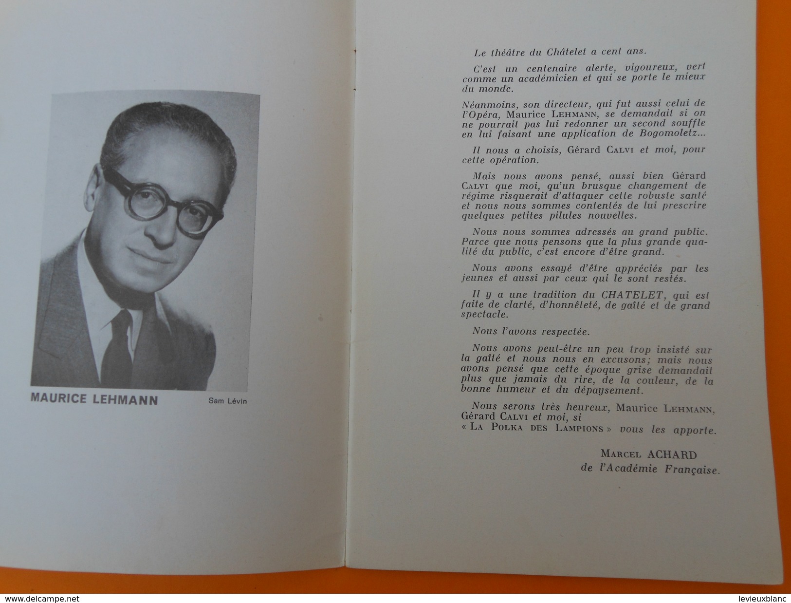 Programme De Théâtre/ Théâtre Du CHATELET/La Polka Des Lampions/Marcel Achard /Maurice Lehmann/1962        PROG137 - Programma's