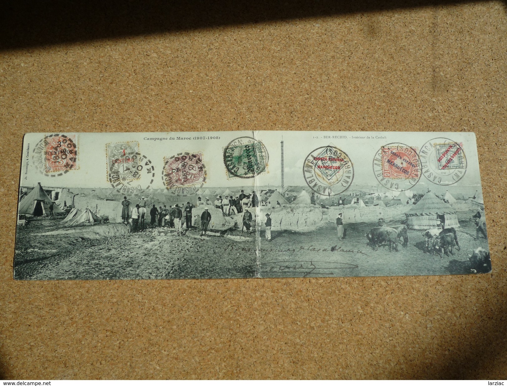 Carte Postale Double Campagne Du Maroc Affranchie France Allemagne Espagne Oblitération Casablanca 1908 - Lettres & Documents