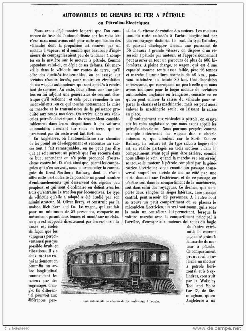 AUTOMOBILES DE CHEMINS DE FER à PETROLE Ou PETRO-ELECTRIQUES   1907 - Spoorweg