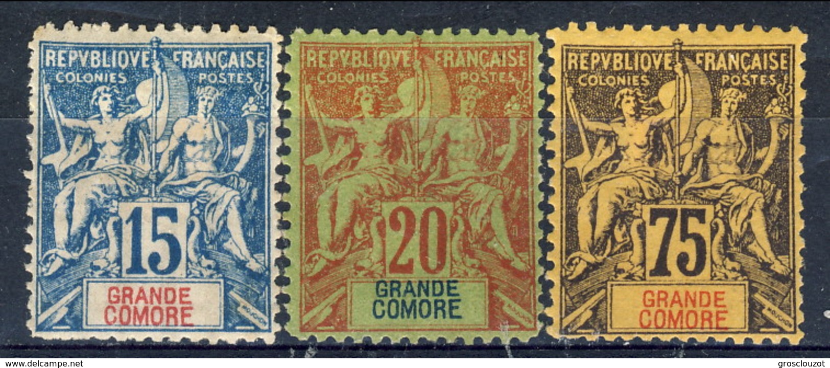 Grand Comore 1897 Tre Valori Della Serie 1-13 MH Cat. &euro; 106 - Sonstige & Ohne Zuordnung