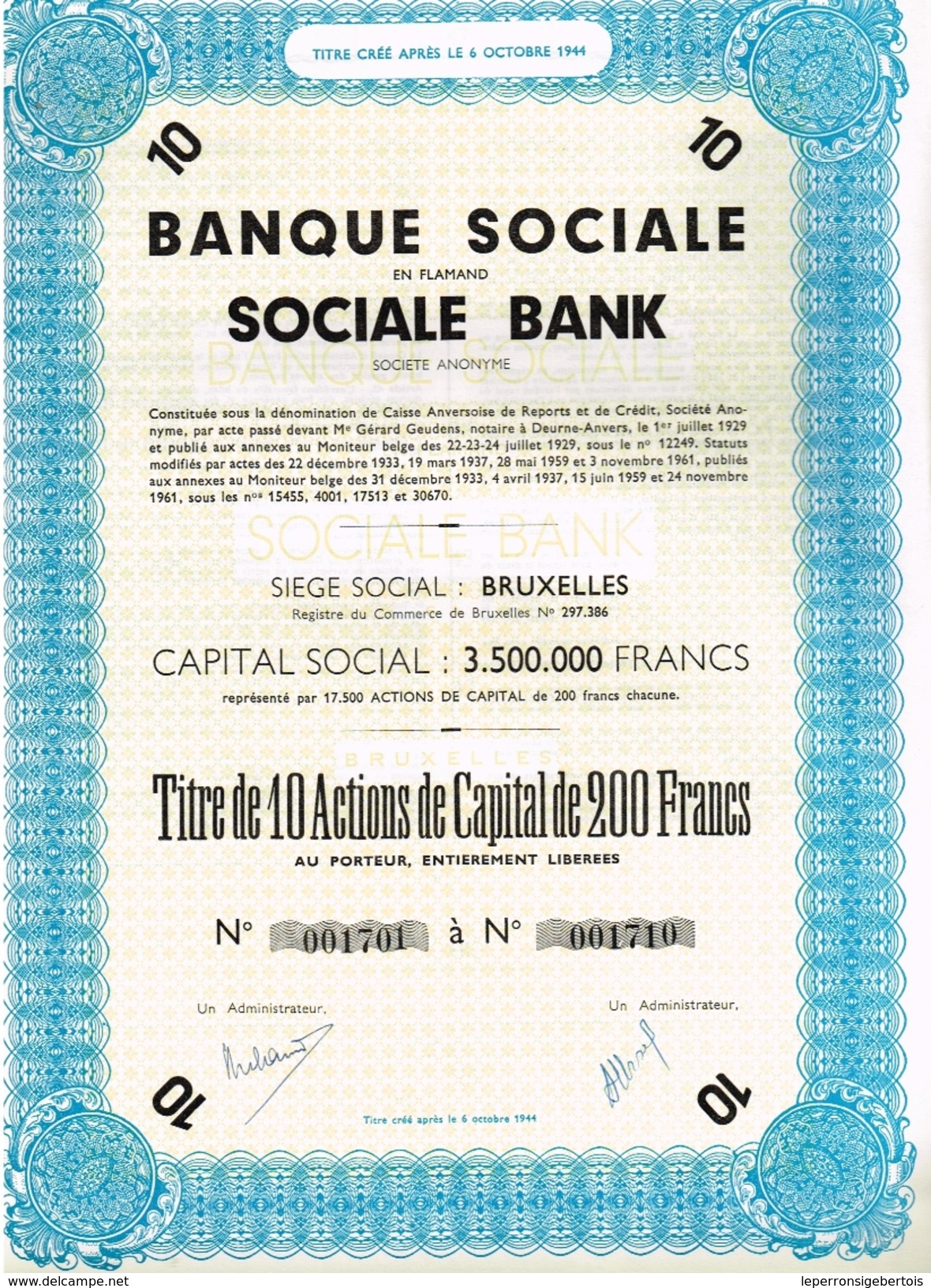 Action Ancienne - Banque Sociale - Banque & Assurance