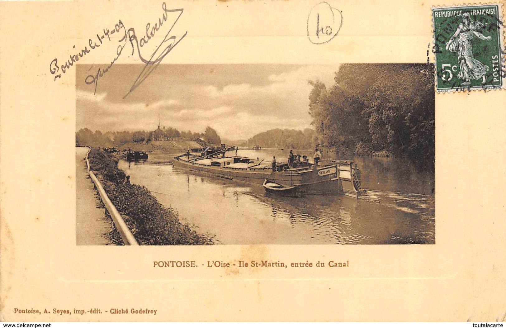 CPA 95 PONTOISE L OISE ILE ST MARTIN ENTREE DU CANAL 1909 - Pontoise