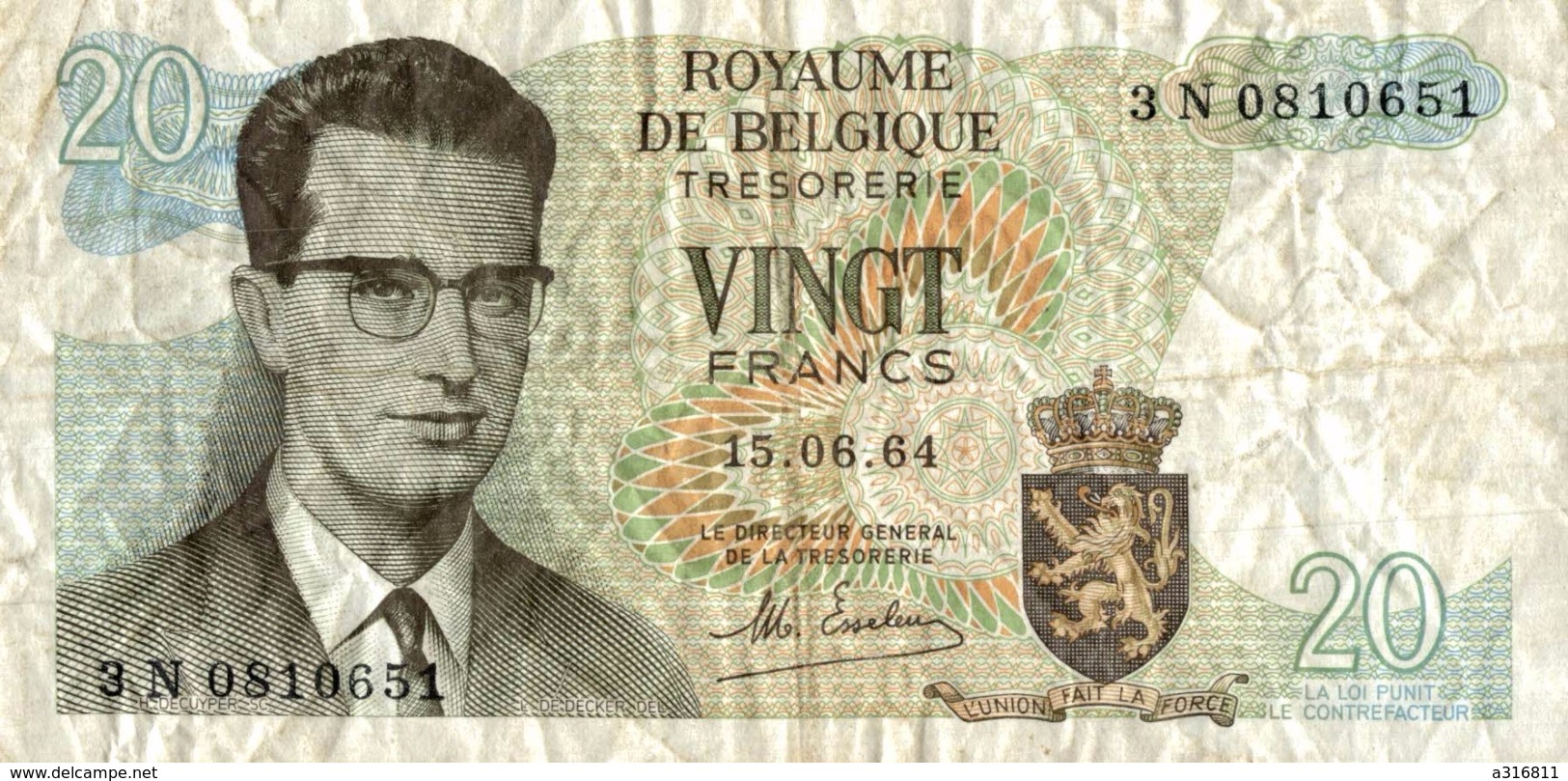 ROYAUME DE BELGIQUE TRESORERIE VINGT FRANCS - Other & Unclassified