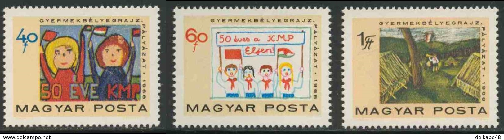 Hungary Ungarn 1968 Mi 2460 /2 YT 2005 /7 ** Children's Stamp Design / Kinderzeichnungen - Communist Party - Postzegels