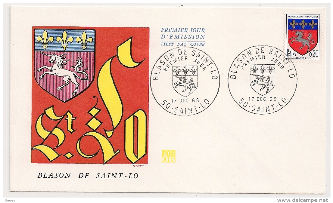 BLASON DE SAINT LO Manche. Premier Jour. 1966. - 1960-1969