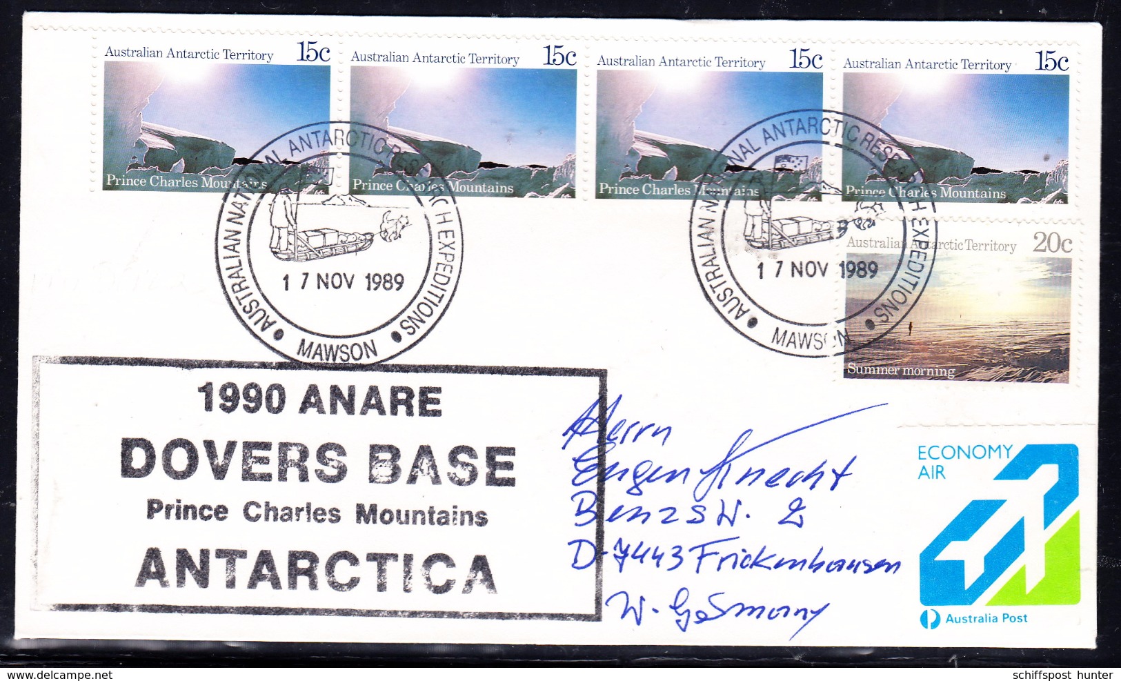 ANTARCTIC,AAT,1989, MAWSON , Cachet " 1990 ANARE  Dovers Base" !! 11.4-01 - Spedizioni Antartiche