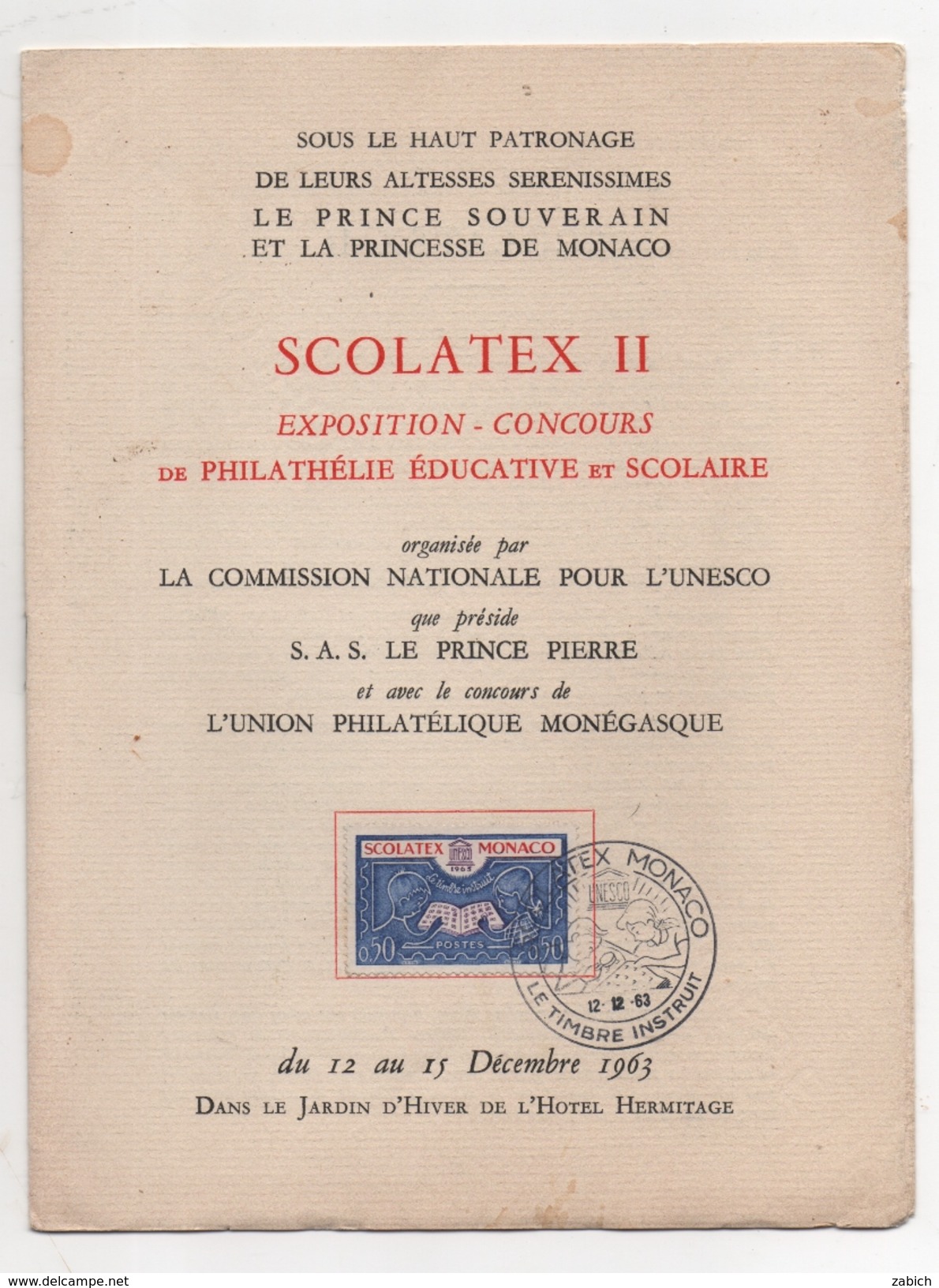 MONACO PALMARES DU CONCOURS SCOLATEX 0F50 BLEU 12 12 1963 8 PAGES - Autres & Non Classés